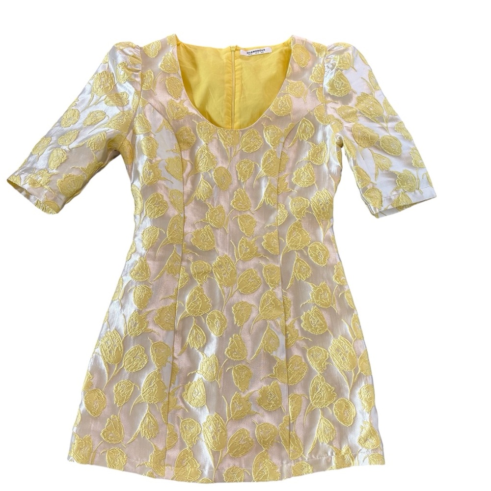 Glamorous Yellow Tulip Poppy Floral Appliqué Mini Dress ( Sample Piece )